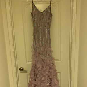 Sue Wong Lavender beaded gown w/ tear drop bottom